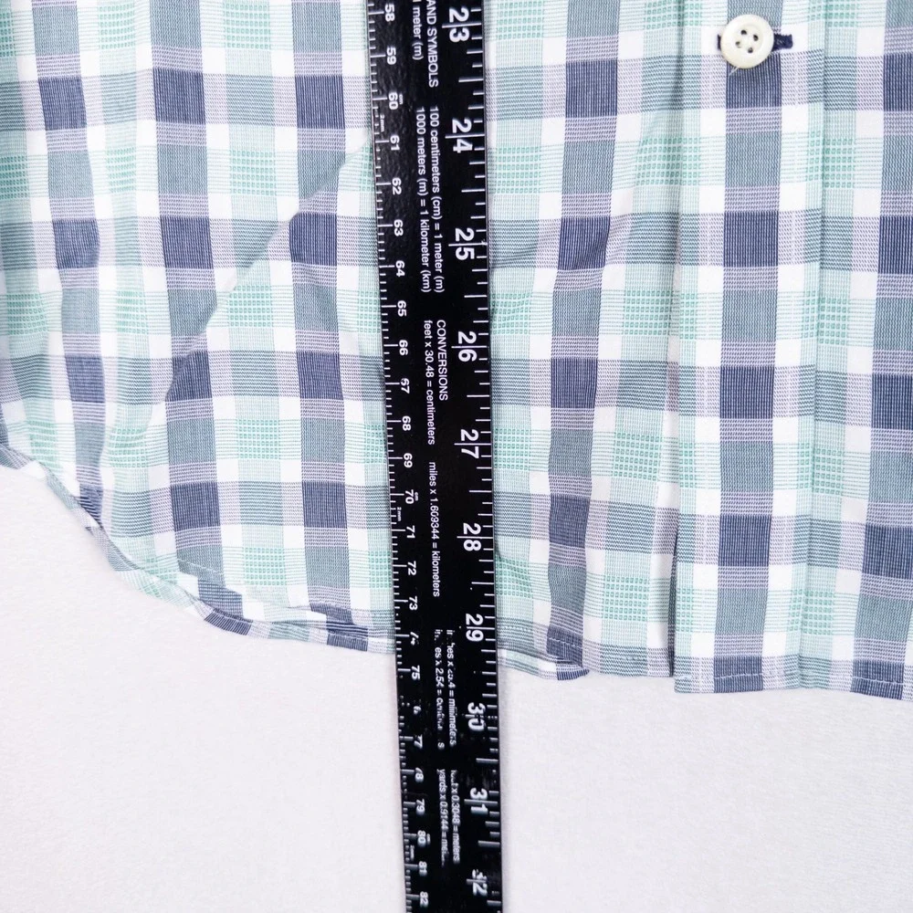 Banana Republic Mens Button Down Shirt S Green Blue Plaid Non-Iron Tailored Slim